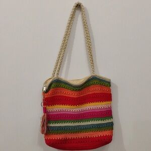 Multicolor Striped Tote Bag with Braided Handles
